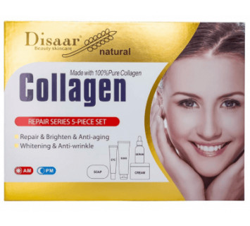 Набор Disaar Collagen для лица с коллагеном: мыло+сыворотка+крем д/век+лосьон солнцезащитный
