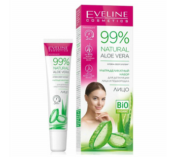 Крем для депиляции Eveline 99% Natural Алоэ д/лица и подбородка 20мл. + Гель после депиляции, 2х5мл.